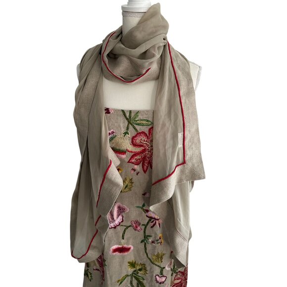 CARLISLE 100% Linen Floral Embroidered Dress and Matching Scarf Shawl - Picture 5 of 14